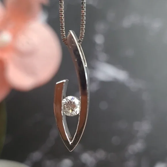 14KT WHITE GOLD TENSION SET DIAMOND PENDANT - Picture 2 of 13